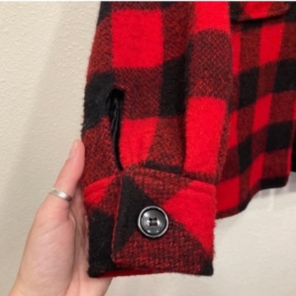 Vintage Wool Plaid Black & Red Coat - Picture 4 of 16